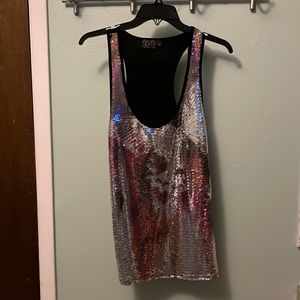 Tank front is rose and silver. The back is a solid black.